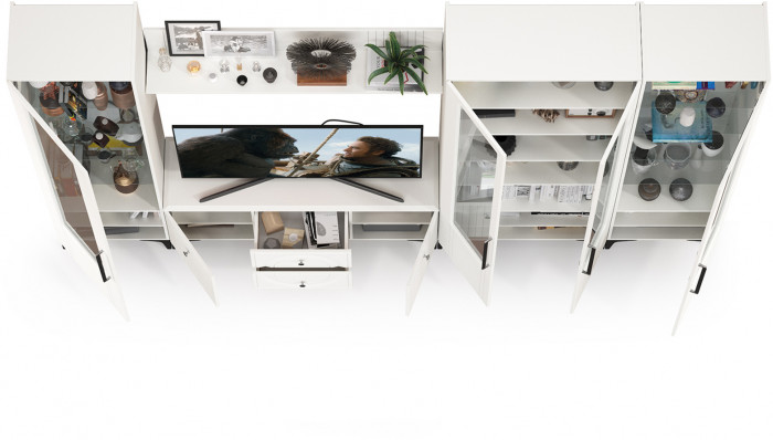 Валенсия Гостиная № 067, ЛДСП белый шагрень/МДФ белый шагрень