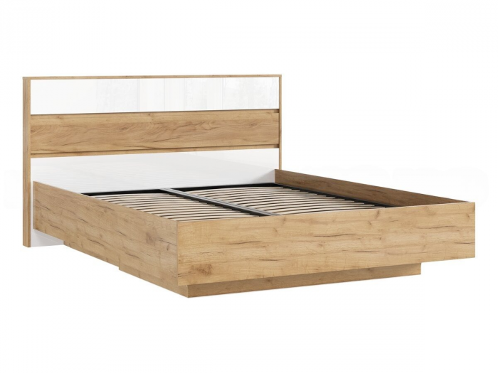 Роджина Кровать парящая 160 с ортопедом металл, белый глянец холодный/дуб крафт