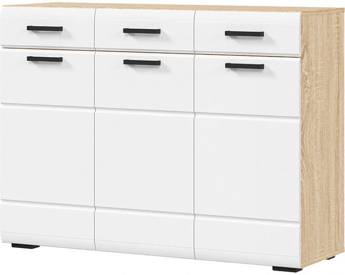 ЛИБЕРТИ КМ 01 Комод 1200 (1200х890х400) Фасад МДФ БЕЛЫЙ ГЛЯНЕЦ/Корпус ДУБ СОНОМА