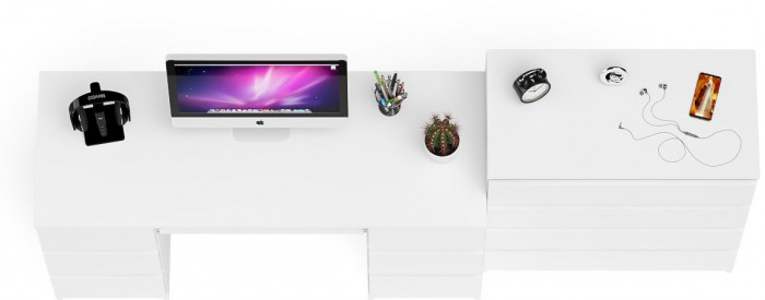 Мори Стол компьютерный МС-2 + Комод МК800.4, цвет белый, ШхГхВ 215,8х50х94 см., универсальная сборка