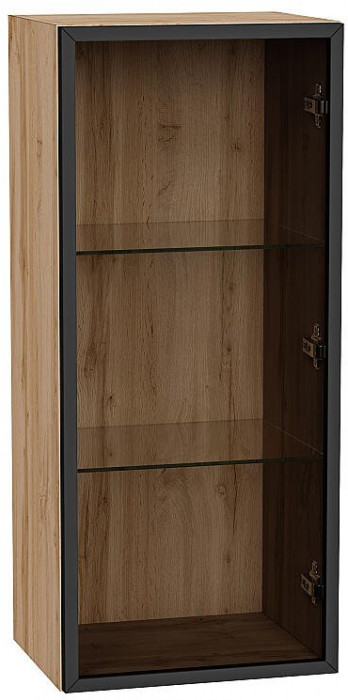 Кухонный гарнитур Фьюжн-08, МДФ, 340 см, Вотан/Серый шелк, стеклополки (Мрамор черный)
