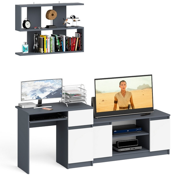 Мори компьютерный стол МС-1 правый + Тумба МТВ1200.1 + Полка 900, графит/белый