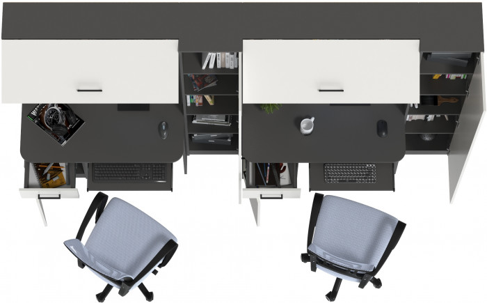 Два стола рабочих 6-0603 Альфа + два кресла 103 серых, цвет графит/белый, ШхГхВ 274х61х181 см., универсальная сборка