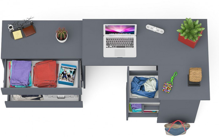 Мори Стол компьютерный МС-16 правый + Комод МК800.1, цвет графит, ШхГхВ 204,8х84,9х76,6 см., выдвижные ящики справа, НЕ универсальная сборка