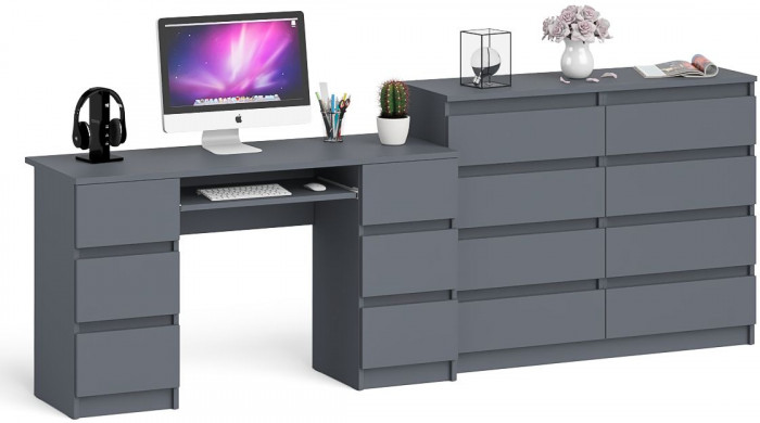 Мори Стол компьютерный МС-2 + Комод МК1200.8, цвет графит, ШхГхВ 255,8х50х94 см., универсальная сборка
