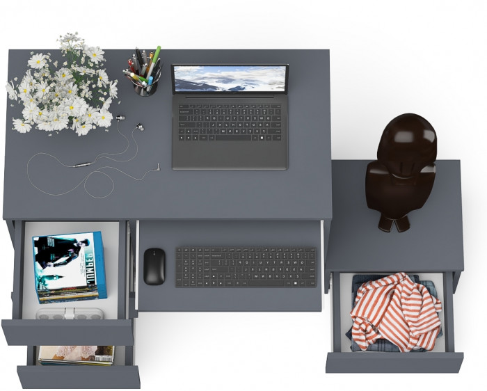 Мори Стол компьютерный МС-6 левый + Тумба ТМП400.1, цвет графит, ШхГхВ 130,4х50х76,6 см., выдвижные ящики слева, НЕ универсальная сборка