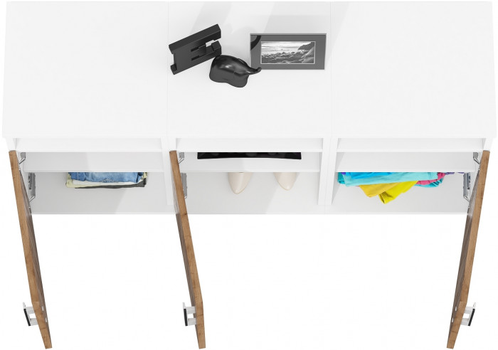 Три тумбы прикроватных Бонус, цвет корпус белый шагрень/фасады крафт золотой, ШхГхВ 120х35х66 см. (Тумба прикроватная Бонус), универсальная сборка