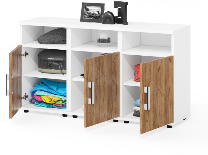 Три тумбы прикроватных Бонус, цвет корпус белый шагрень/фасады крафт золотой, ШхГхВ 120х35х66 см. (Тумба прикроватная Бонус), универсальная сборка