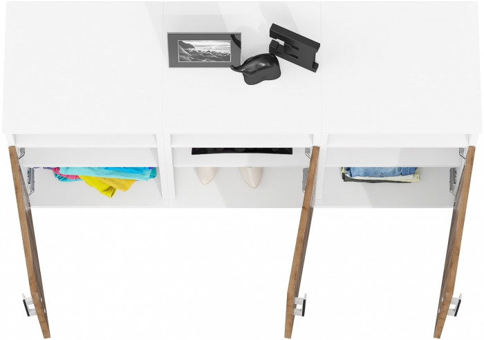 Три тумбы прикроватных Бонус, цвет корпус белый шагрень/фасады крафт золотой, ШхГхВ 120х35х66 см. (Тумба прикроватная Бонус), универсальная сборка