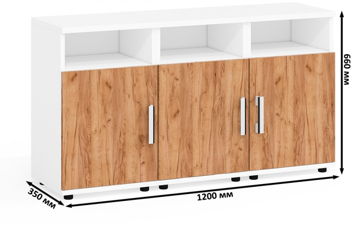 Три тумбы прикроватных Бонус, цвет корпус белый шагрень/фасады крафт золотой, ШхГхВ 120х35х66 см. (Тумба прикроватная Бонус), универсальная сборка