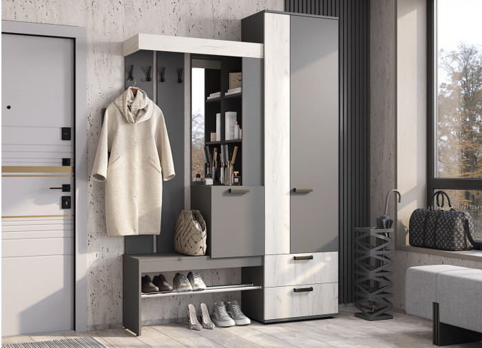 Прихожая "Трамп" Графит/дуб крафт белый