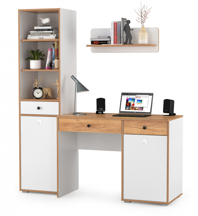 Вуди Компоновка № 03, цвет белый премиум/дуб крафт золотой, ШхГхВ 155х52,7х180,3 см., универсальная сборка