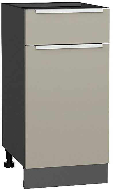 Кухонный гарнитур Фьюжн-08, МДФ, 340 см, Графит/Серый шелк, стеклополки (Мрамор черный)