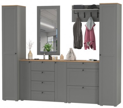 Остин Прихожая 58, цвет серый графит/дуб крафт золотой, ШхГхВ 280х54,3х229,6 см., универсальная сборка