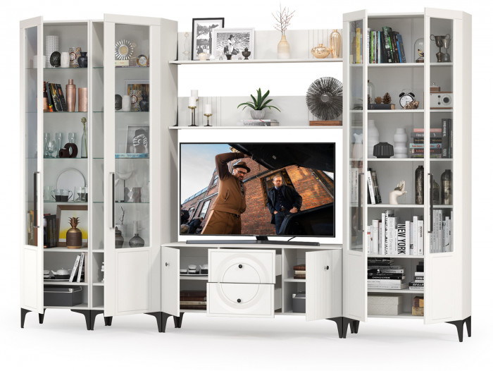 Валенсия Гостиная № 069, ЛДСП белый шагрень/МДФ белый шагрень