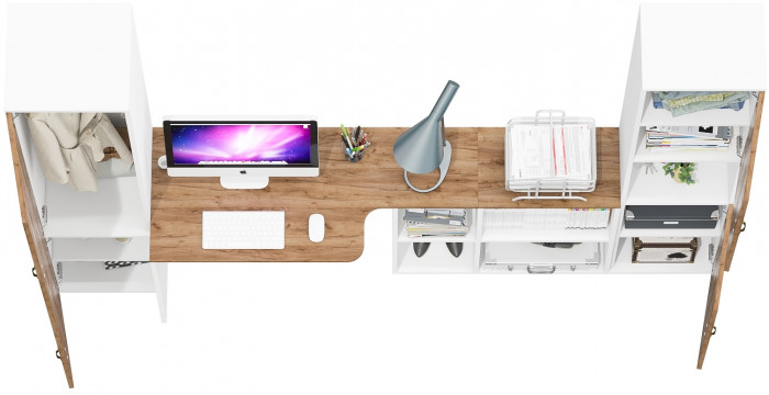 Лидер-8 Пенал МД 21Б + Стол + Пенал, белый шагрень/крафт золото