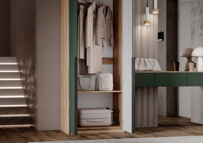 Тумба косметическая со шкафом 2х-ств Марвэл, Крафт золотой/Браш мени грин