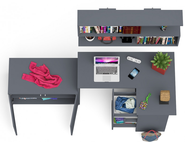 Мори компьютерный стол МС-16 правый + Тумба МА900.1 + Полка 1200, графит