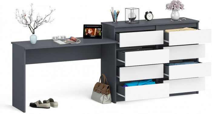 Мори письменный стол МСП1200.1 + Комод МК1200.8, графит/белый